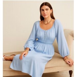 J.Crew Cotton Gauze Smocked Midi Dress Size M Easter Blue Peasant Puff Sleeve